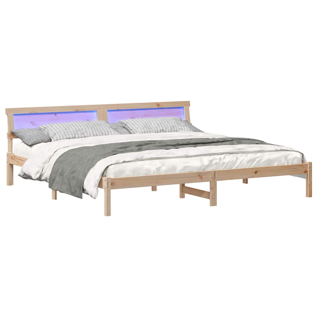 Bedframe met hoofdeinde Bruin 200 x 200 cm Massief grenenhout is nu te koop bij PeponiXL, paradijselijk wonen!