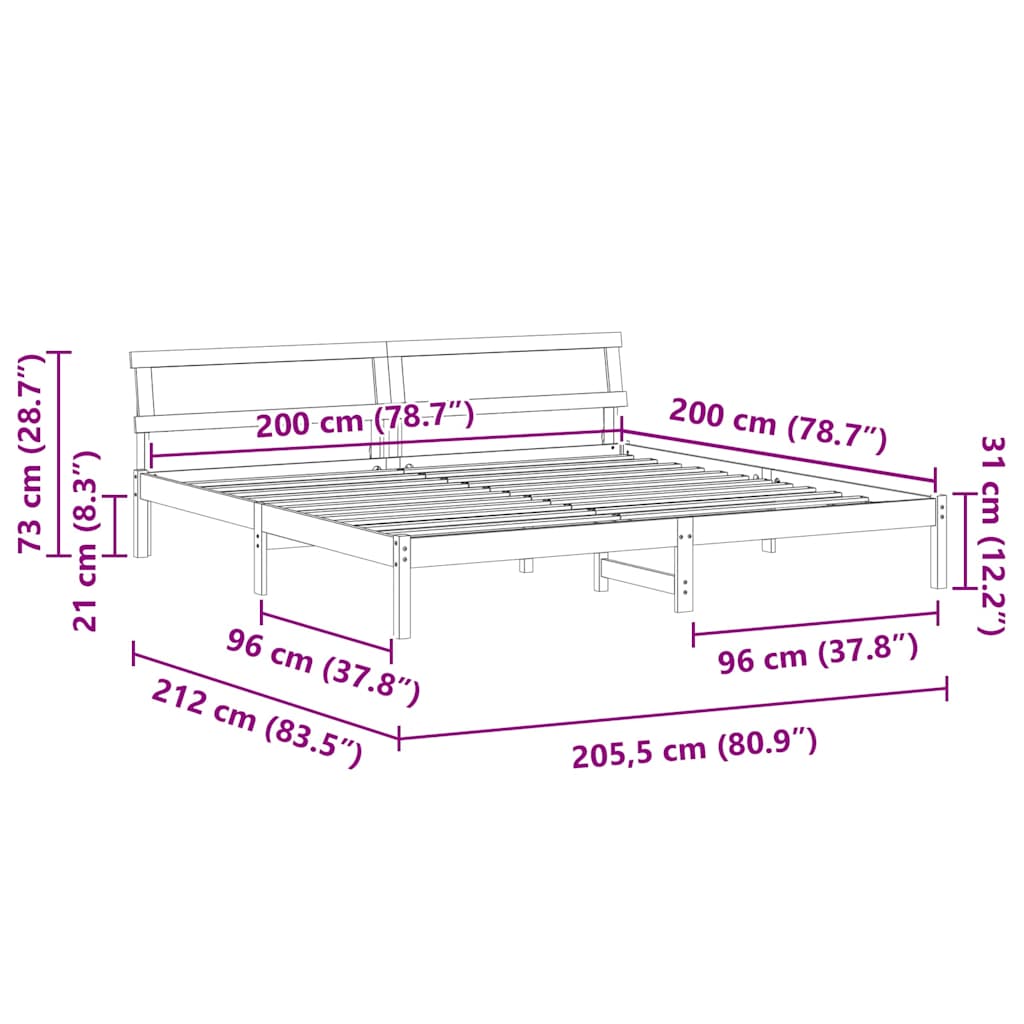 Bedframe met hoofdeinde Bruin 200 x 200 cm Massief grenenhout is nu te koop bij PeponiXL, paradijselijk wonen!