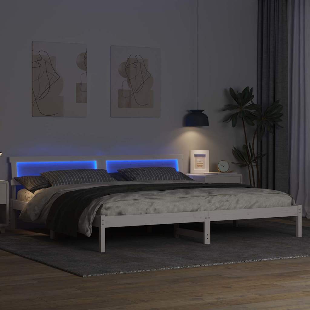Bedframe met hoofdeinde Wit 200 x 200 cm Massief grenenhout is nu te koop bij PeponiXL, paradijselijk wonen!