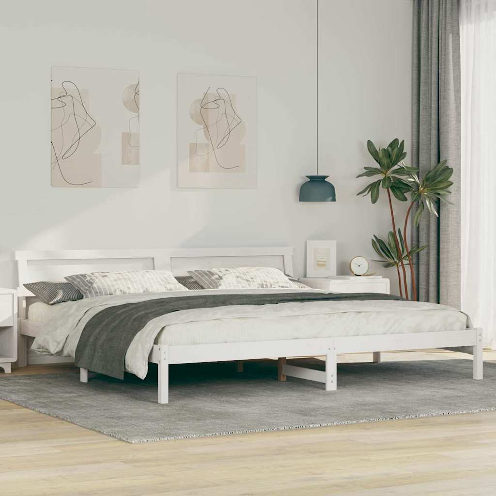 Bedframe met hoofdeinde Wit 200 x 200 cm Massief grenenhout is nu te koop bij PeponiXL, paradijselijk wonen!
