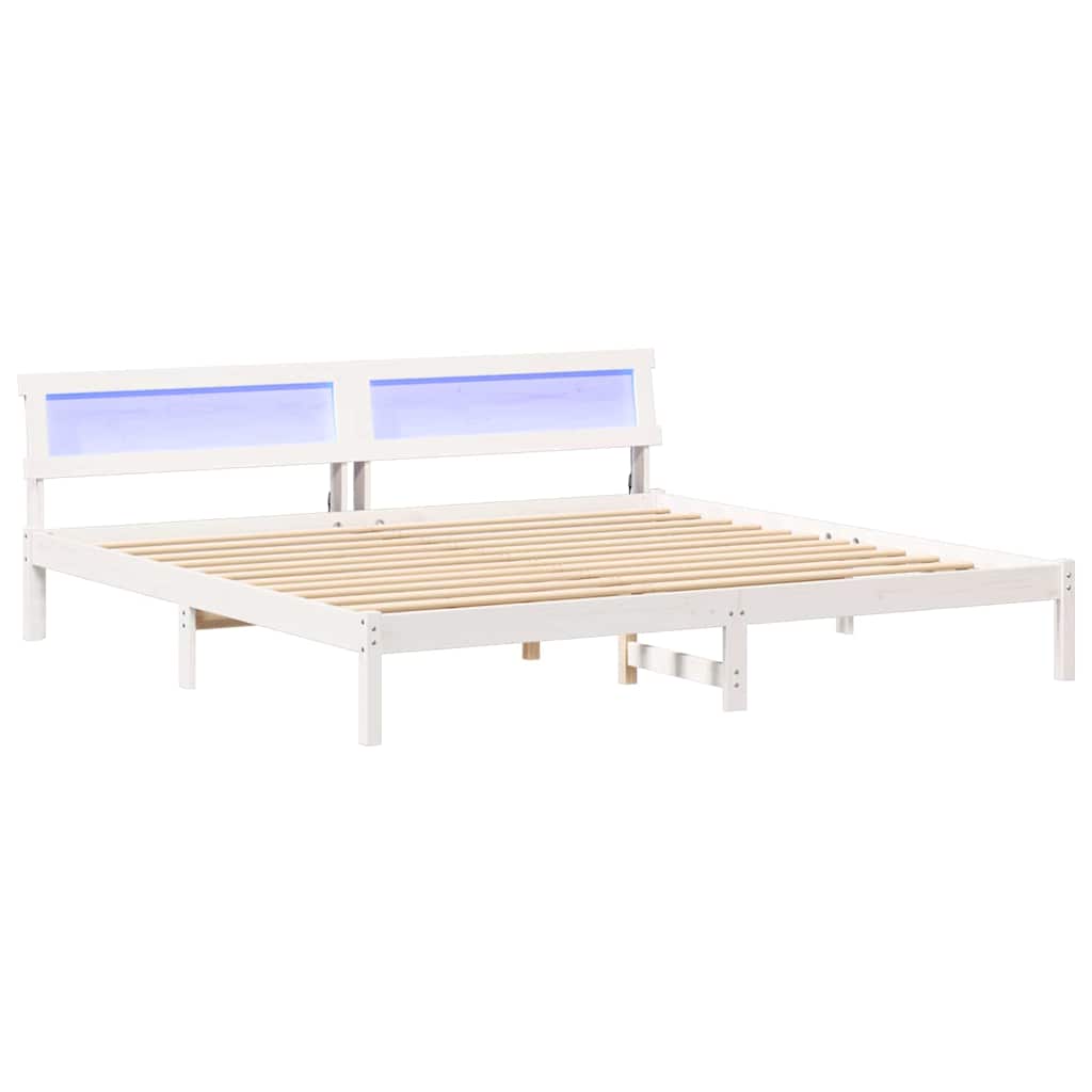 Bedframe met hoofdeinde Wit 200 x 200 cm Massief grenenhout is nu te koop bij PeponiXL, paradijselijk wonen!