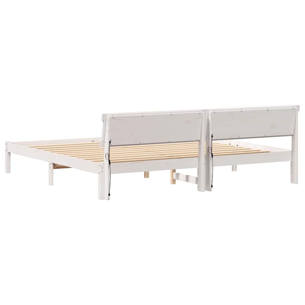Bedframe met hoofdeinde Wit 200 x 200 cm Massief grenenhout is nu te koop bij PeponiXL, paradijselijk wonen!