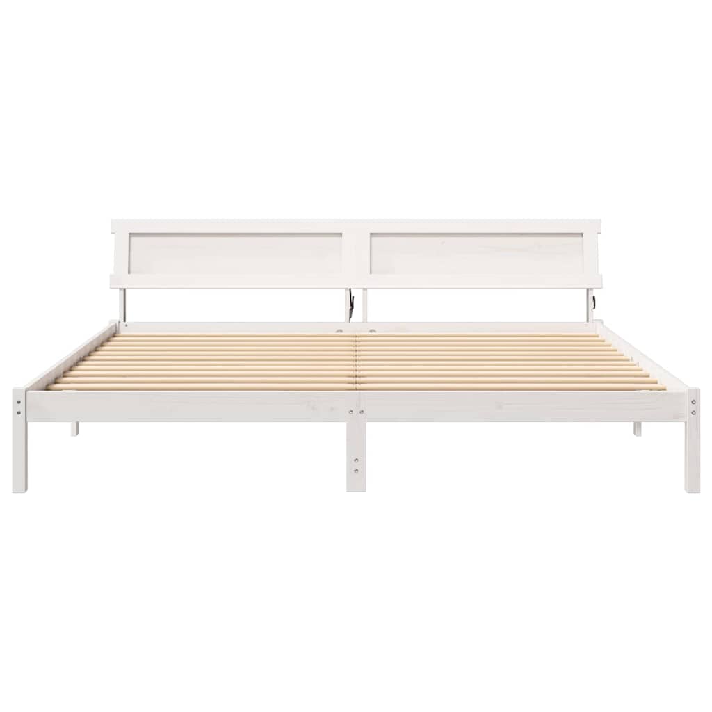 Bedframe met hoofdeinde Wit 200 x 200 cm Massief grenenhout is nu te koop bij PeponiXL, paradijselijk wonen!