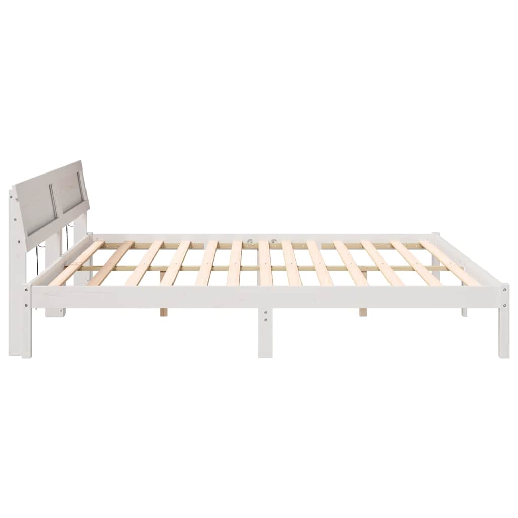 Bedframe met hoofdeinde Wit 200 x 200 cm Massief grenenhout is nu te koop bij PeponiXL, paradijselijk wonen!