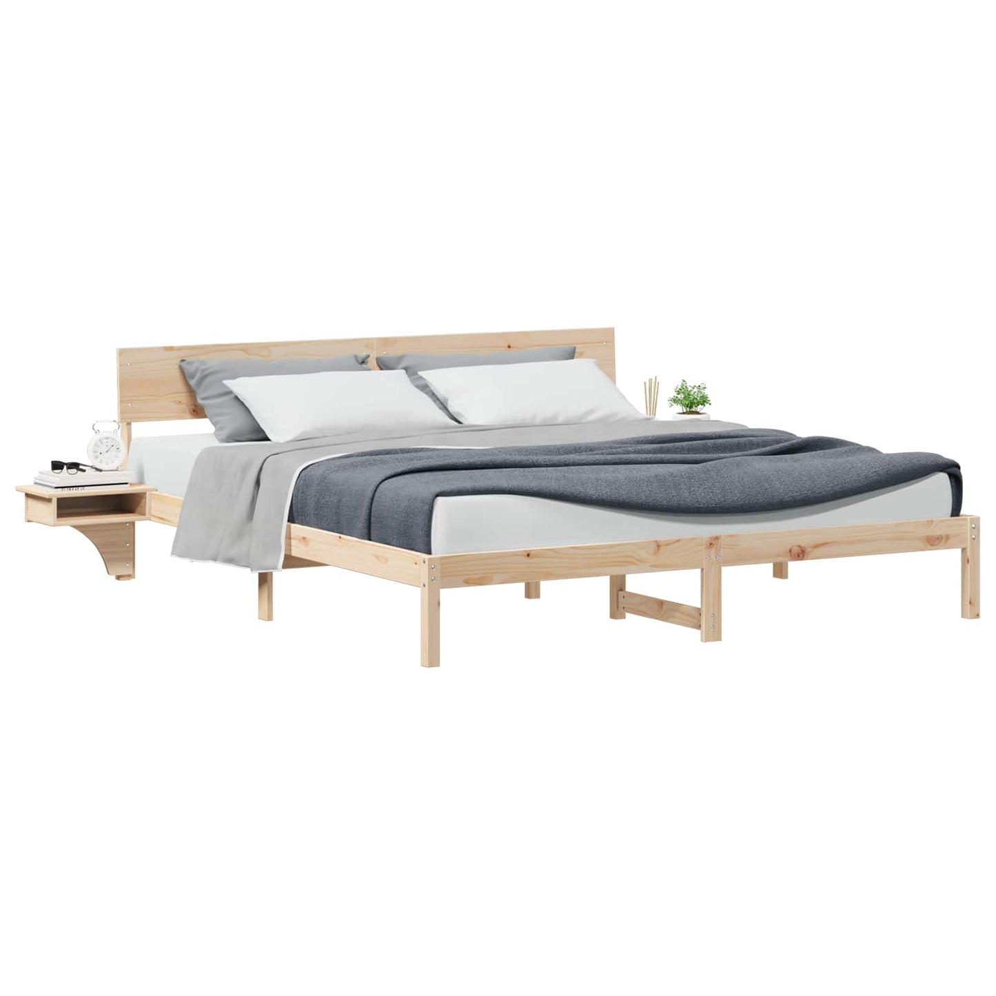 Bedframe met hoofdeinde Bruin 200 x 200 cm Massief grenenhout is nu te koop bij PeponiXL, paradijselijk wonen!