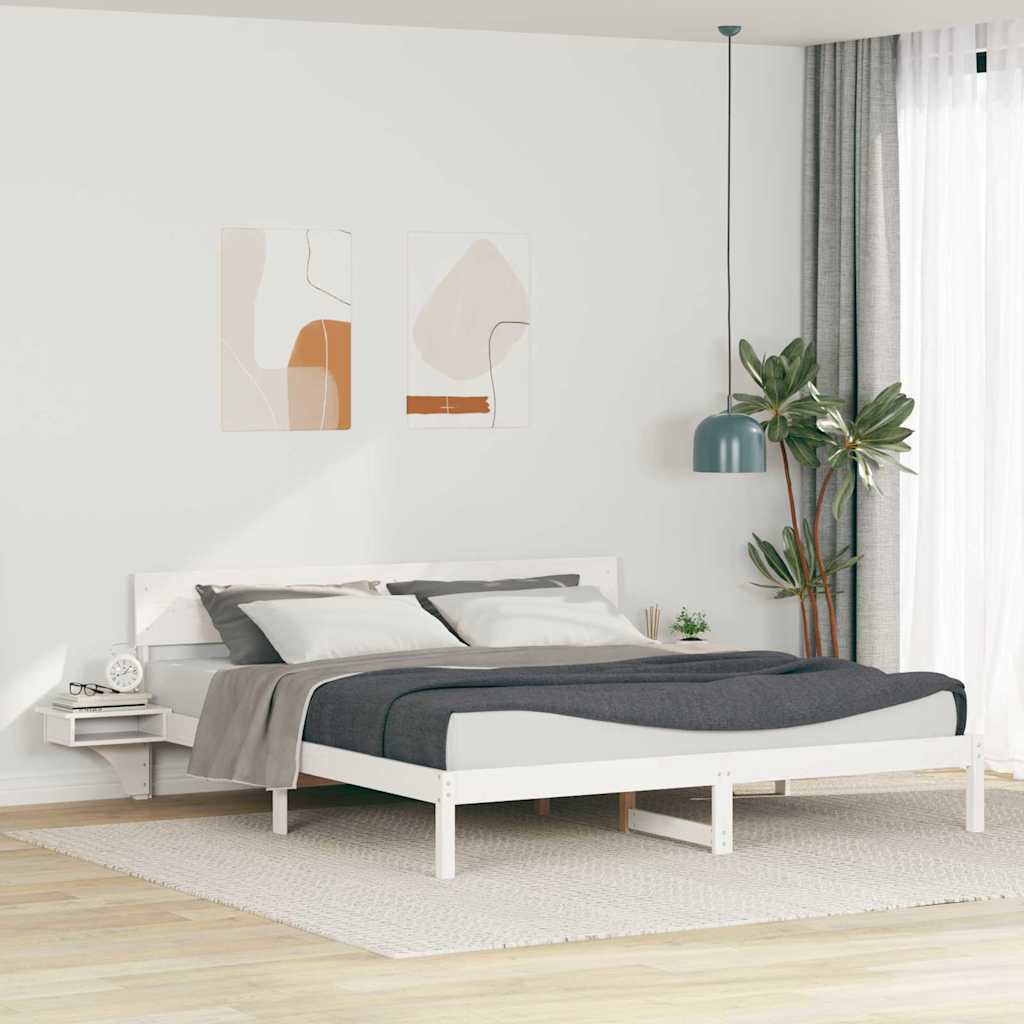 Bedframe met hoofdeinde Wit 200 x 200 cm Massief grenenhout is nu te koop bij PeponiXL, paradijselijk wonen!