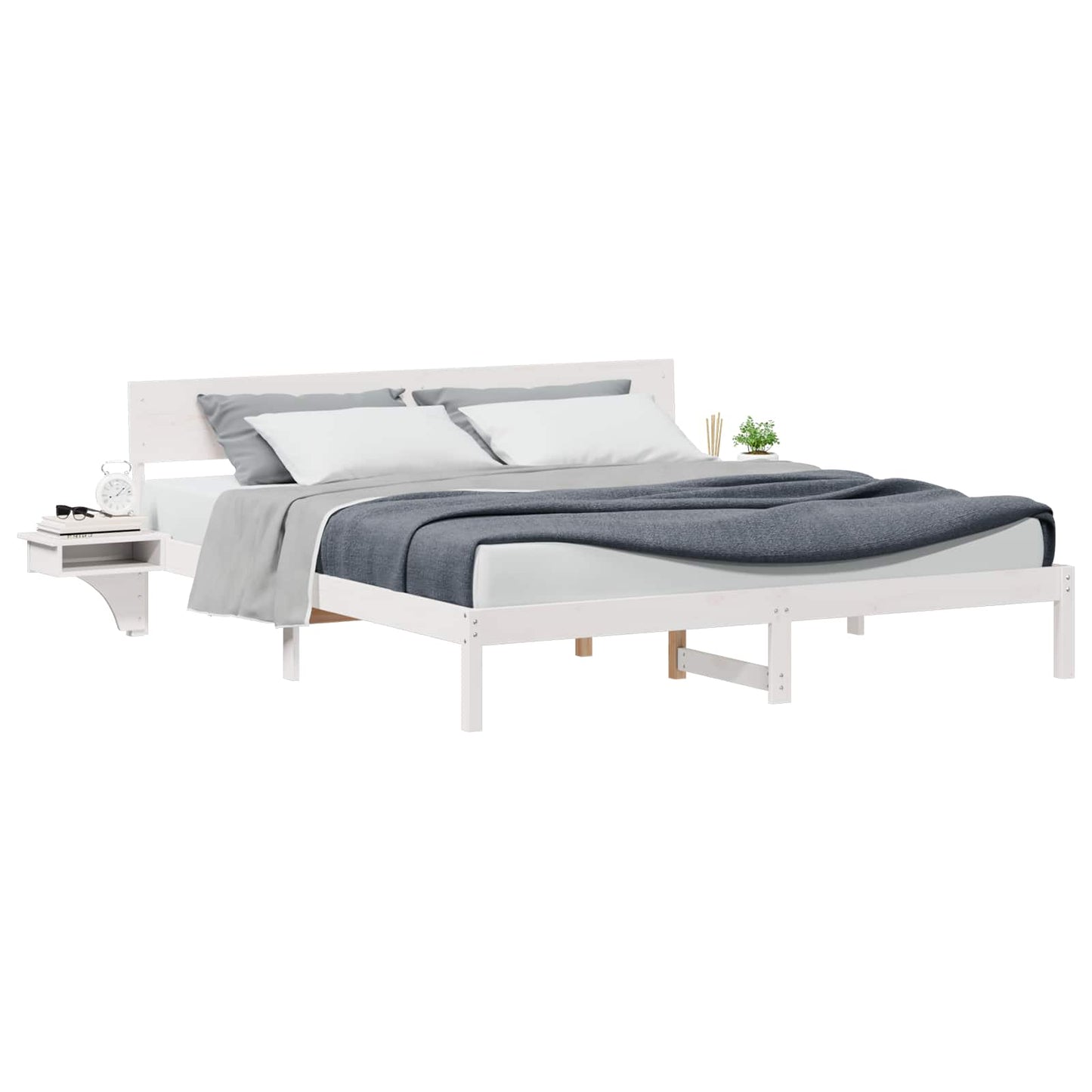 Bedframe met hoofdeinde Wit 200 x 200 cm Massief grenenhout is nu te koop bij PeponiXL, paradijselijk wonen!