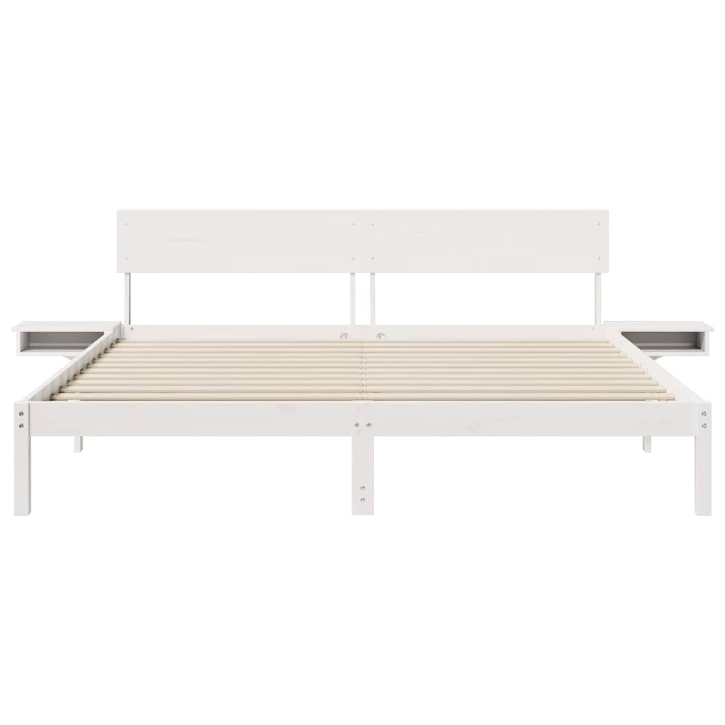 Bedframe met hoofdeinde Wit 200 x 200 cm Massief grenenhout is nu te koop bij PeponiXL, paradijselijk wonen!