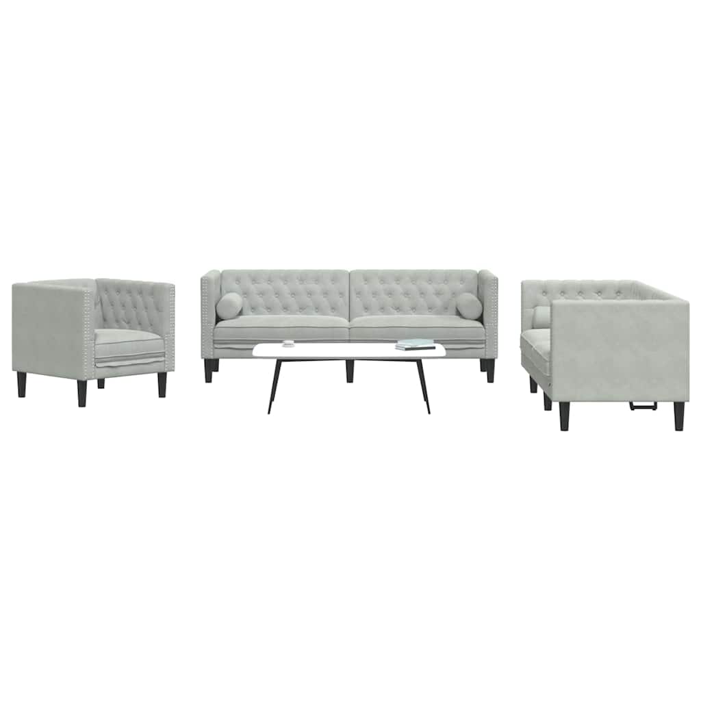 Woonkamer Bank 3 pcs Lichtgrijs 194 x 74,5 x 70,5 cm Fluweel is nu te koop bij PeponiXL, paradijselijk wonen!