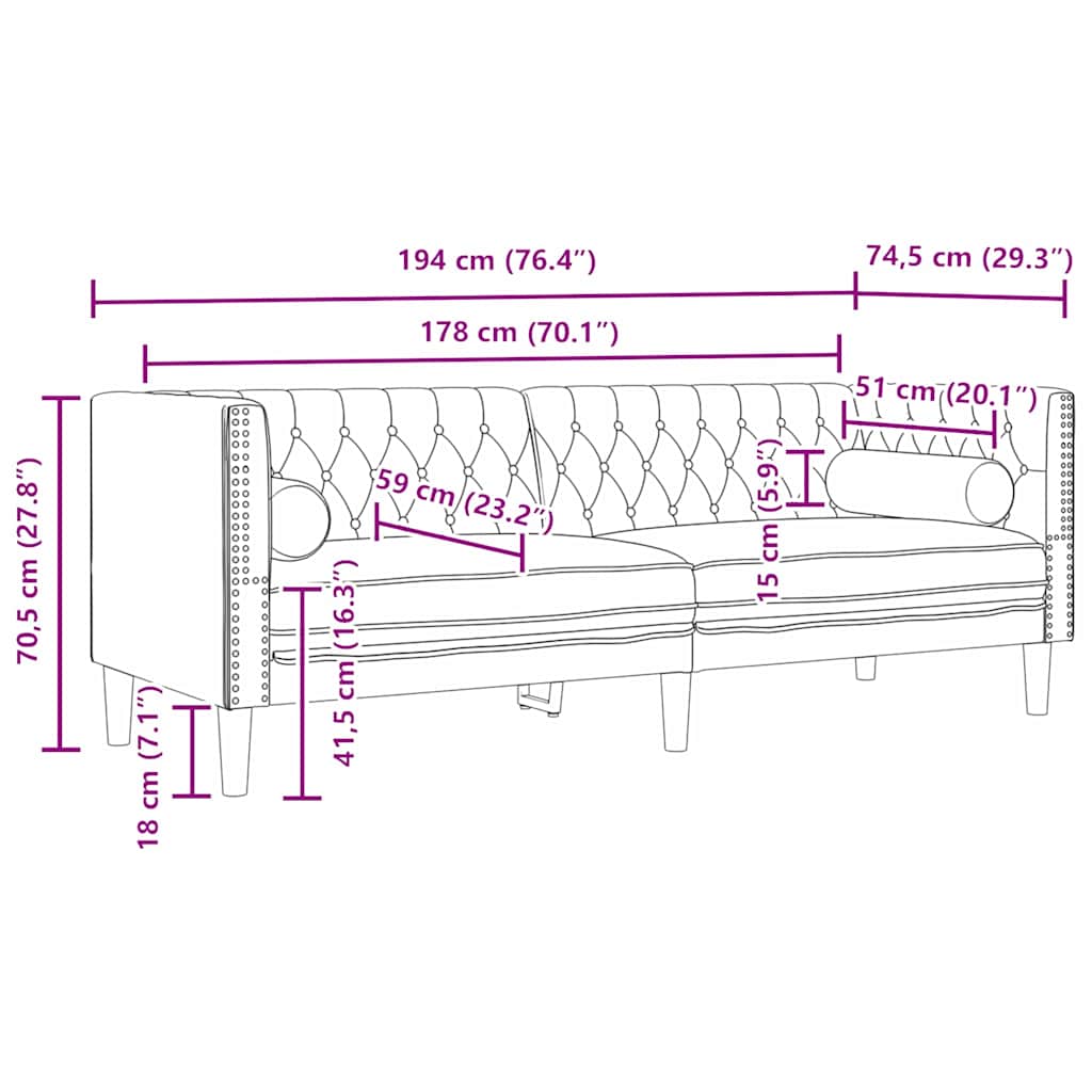 Woonkamer Bank 3 pcs Lichtgrijs 194 x 74,5 x 70,5 cm Fluweel is nu te koop bij PeponiXL, paradijselijk wonen!