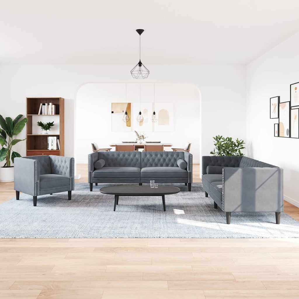 Woonkamer Bank 3 pcs Donkergrijs 194 x 74,5 x 70,5 cm Fluweel is nu te koop bij PeponiXL, paradijselijk wonen!