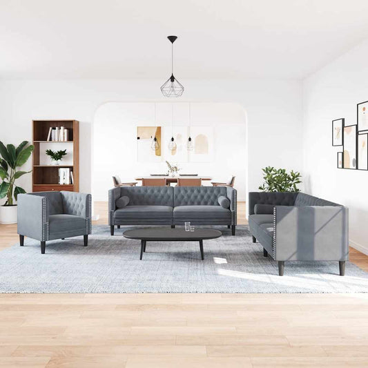 Woonkamer Bank 3 pcs Donkergrijs 194 x 74,5 x 70,5 cm Fluweel is nu te koop bij PeponiXL, paradijselijk wonen!