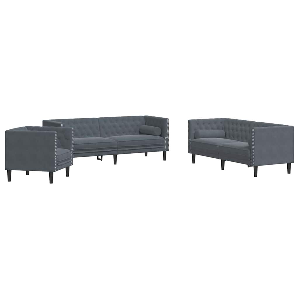 Woonkamer Bank 3 pcs Donkergrijs 194 x 74,5 x 70,5 cm Fluweel is nu te koop bij PeponiXL, paradijselijk wonen!