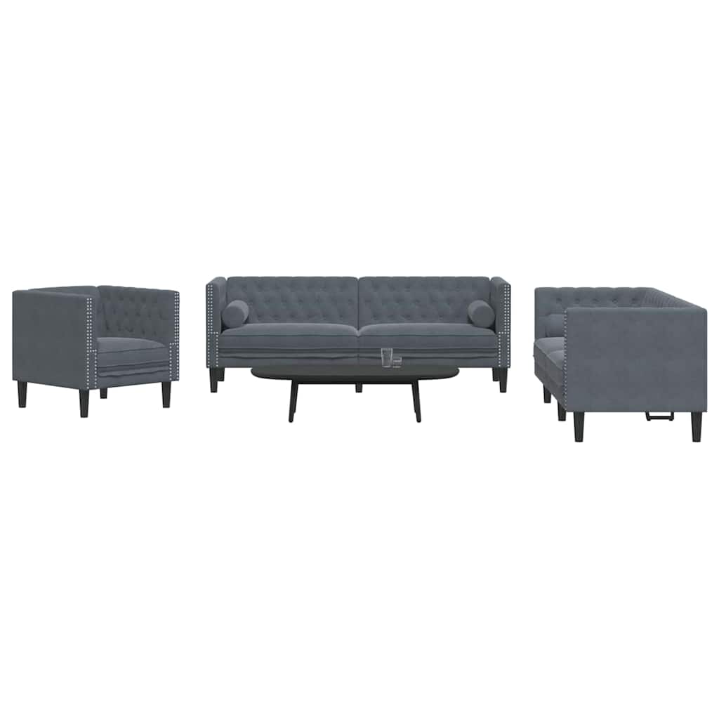 Woonkamer Bank 3 pcs Donkergrijs 194 x 74,5 x 70,5 cm Fluweel is nu te koop bij PeponiXL, paradijselijk wonen!