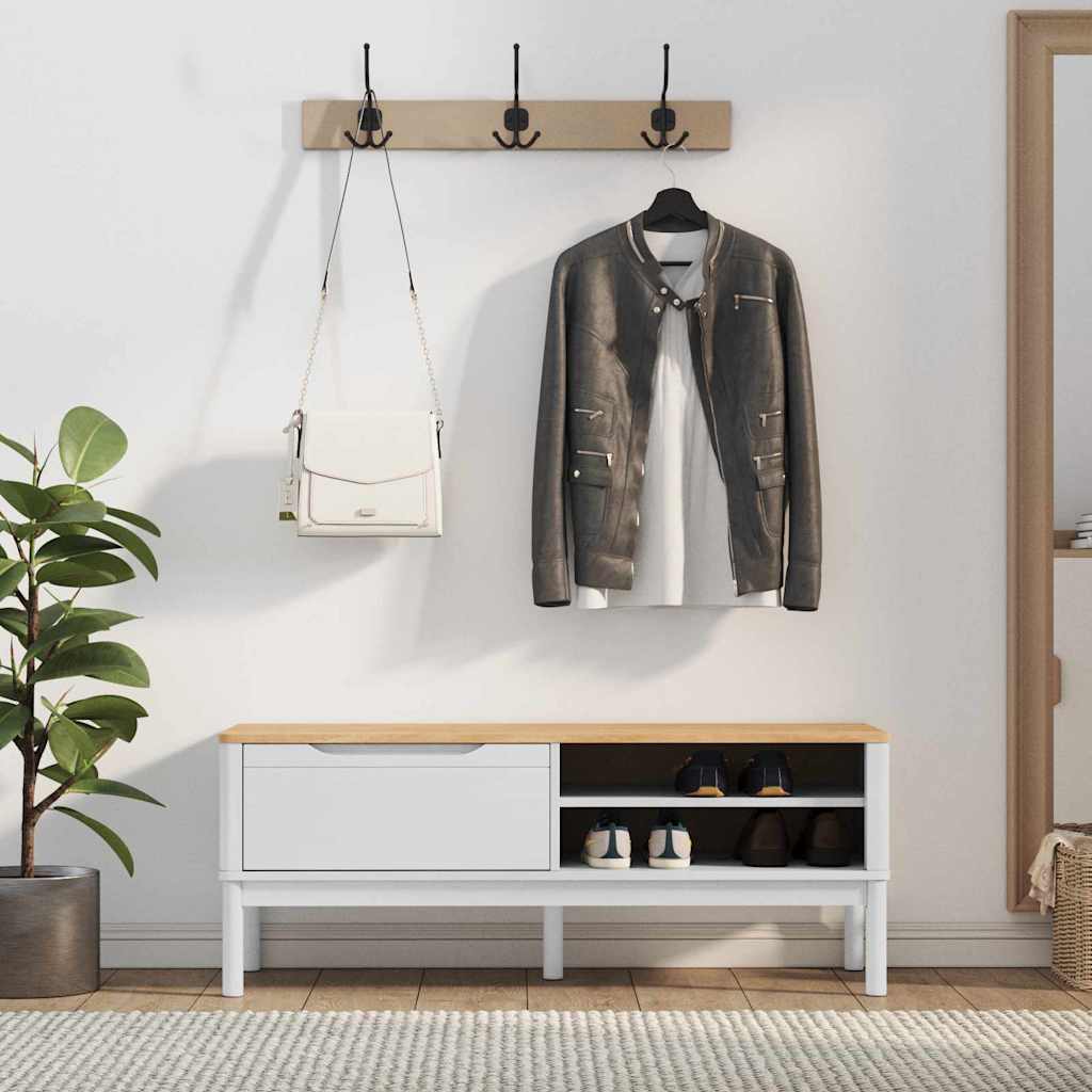 Hal bank met lade FLORO Wit 115 x 40 x 45 cm Massief Vurenhout is nu te koop bij PeponiXL, paradijselijk wonen!