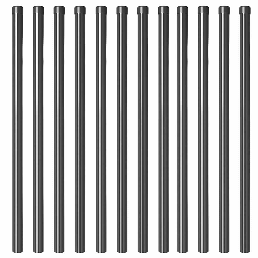 Afrasteringspaal 12 pcs Grijs 110 cm Poedergecoat staal is nu te koop bij PeponiXL, paradijselijk wonen!