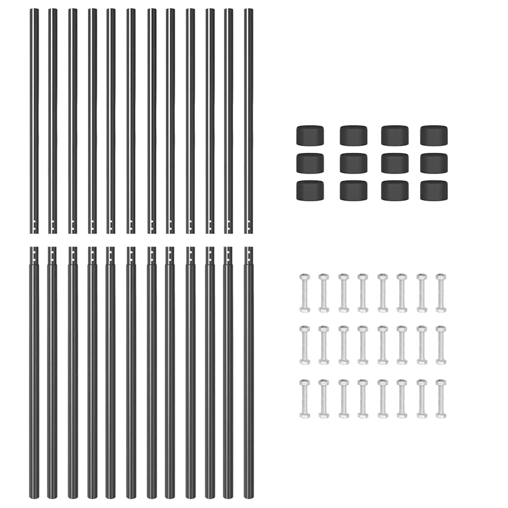 Afrasteringspaal 12 pcs Grijs Poedergecoat staal is nu te koop bij PeponiXL, paradijselijk wonen!
