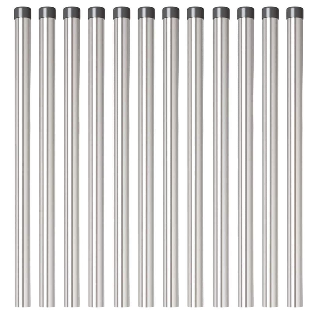 Afrasteringspaal 12 pcs Zilver 90 cm Poedergecoat staal is nu te koop bij PeponiXL, paradijselijk wonen!