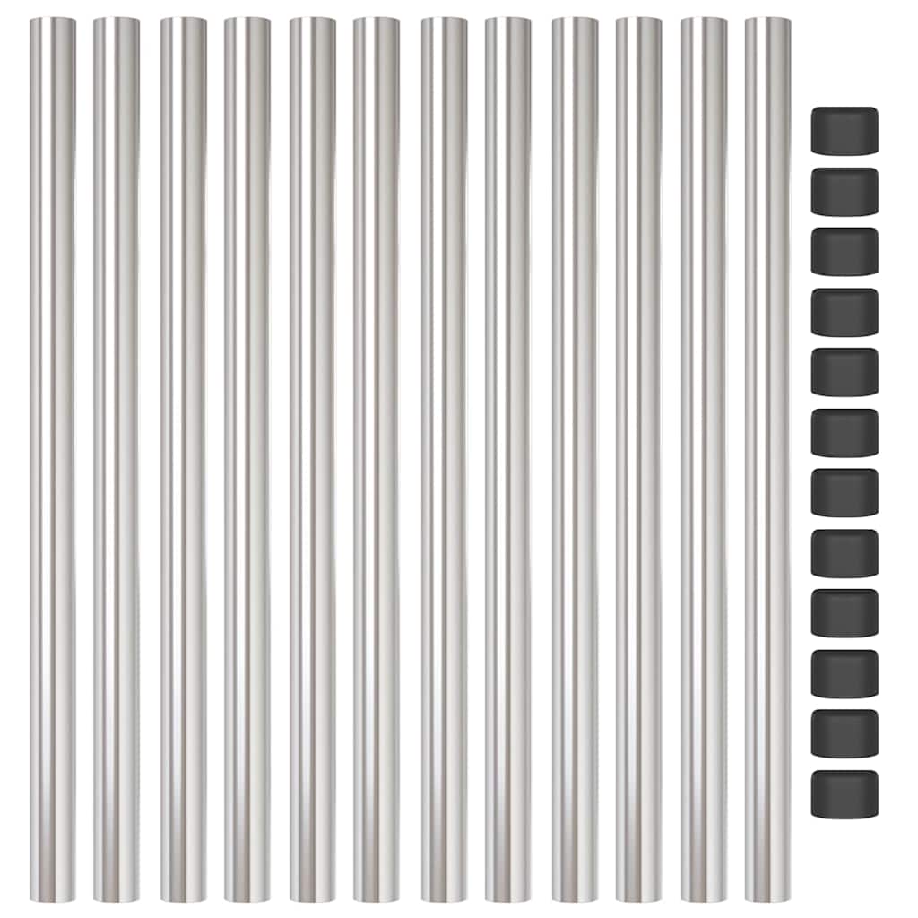 Afrasteringspaal 12 pcs Zilver 90 cm Poedergecoat staal is nu te koop bij PeponiXL, paradijselijk wonen!