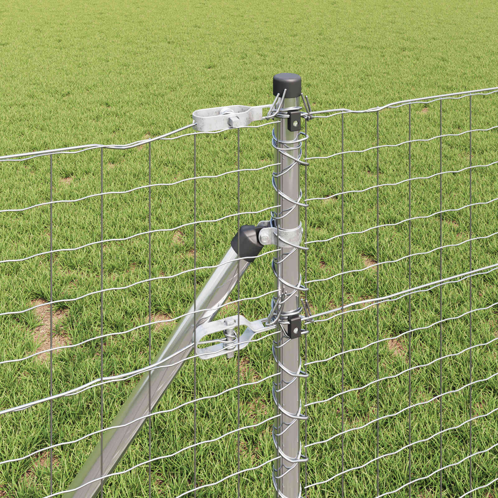 Afrasteringspaal 12 pcs Zilver 120 cm Poedergecoat staal is nu te koop bij PeponiXL, paradijselijk wonen!