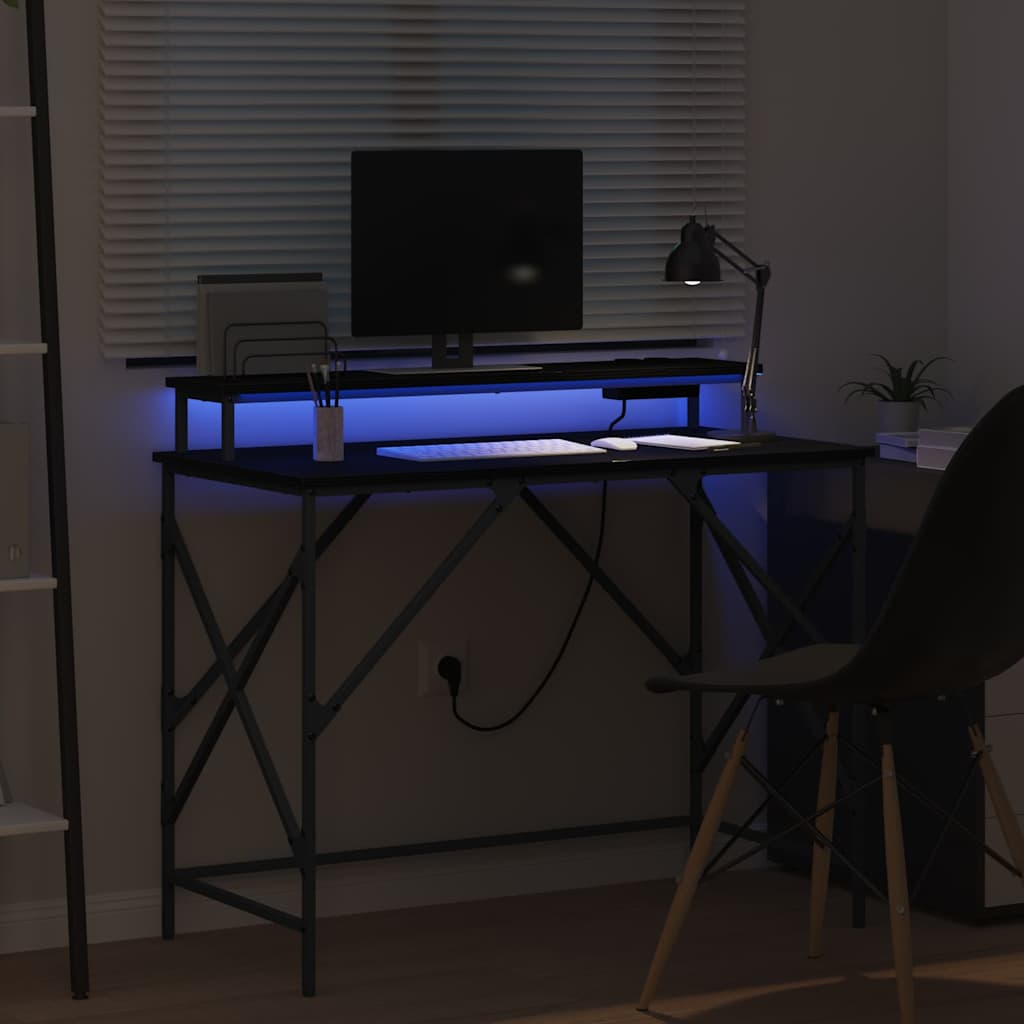 Bureau met plank Zwart Eiken 100 x 50 x 86,5 cm Bewerkt hout is nu te koop bij PeponiXL, paradijselijk wonen!