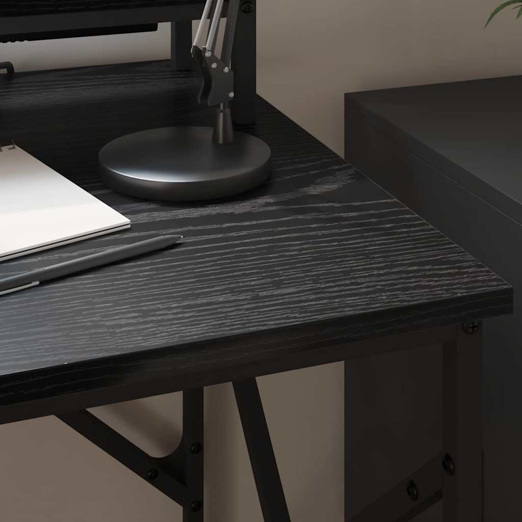 Bureau met plank Zwart Eiken 100 x 50 x 86,5 cm Bewerkt hout is nu te koop bij PeponiXL, paradijselijk wonen!