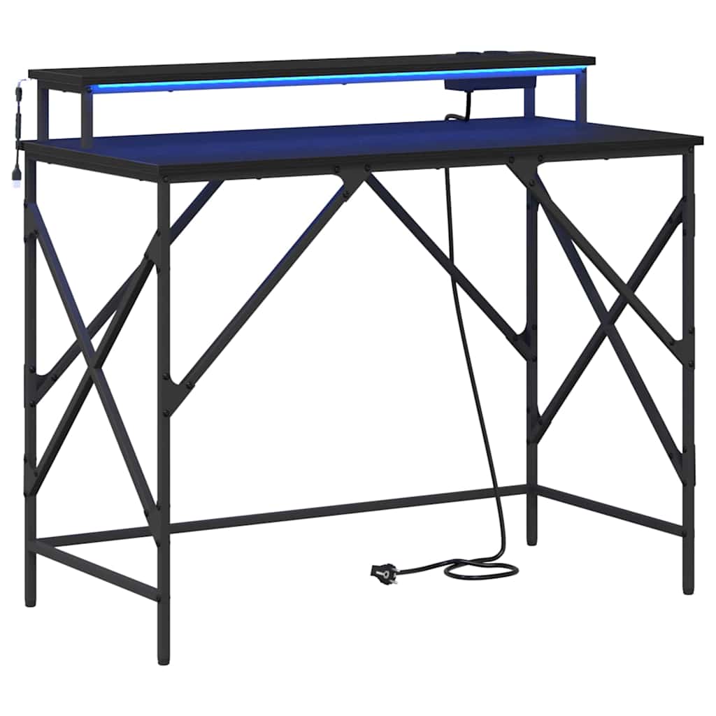 Bureau met plank Zwart Eiken 100 x 50 x 86,5 cm Bewerkt hout is nu te koop bij PeponiXL, paradijselijk wonen!