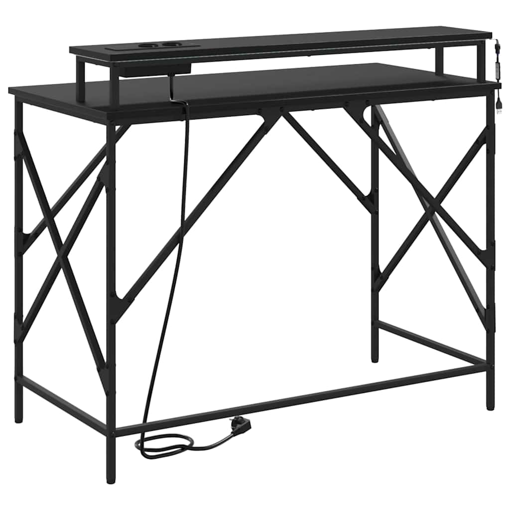 Bureau met plank Zwart Eiken 100 x 50 x 86,5 cm Bewerkt hout is nu te koop bij PeponiXL, paradijselijk wonen!