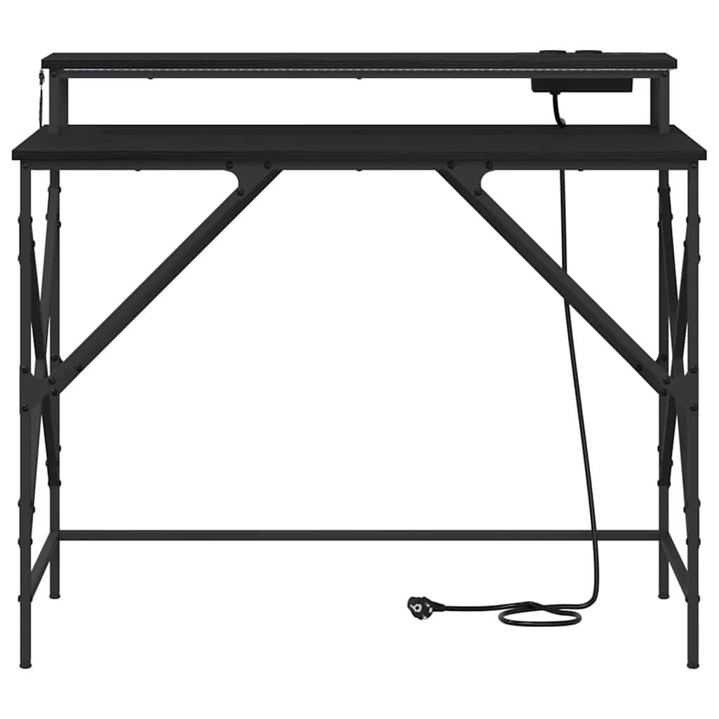 Bureau met plank Zwart Eiken 100 x 50 x 86,5 cm Bewerkt hout is nu te koop bij PeponiXL, paradijselijk wonen!