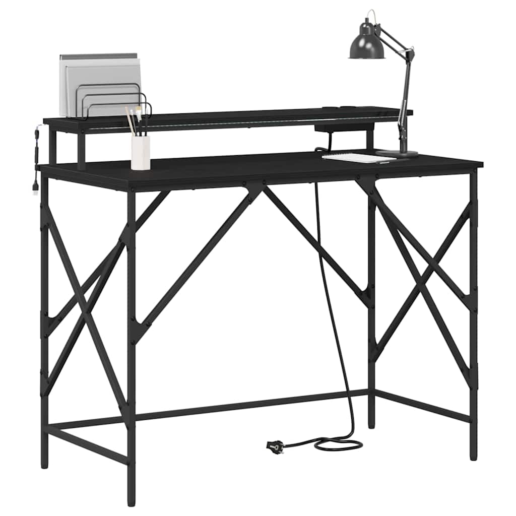 Bureau met plank Zwart Eiken 100 x 50 x 86,5 cm Bewerkt hout is nu te koop bij PeponiXL, paradijselijk wonen!