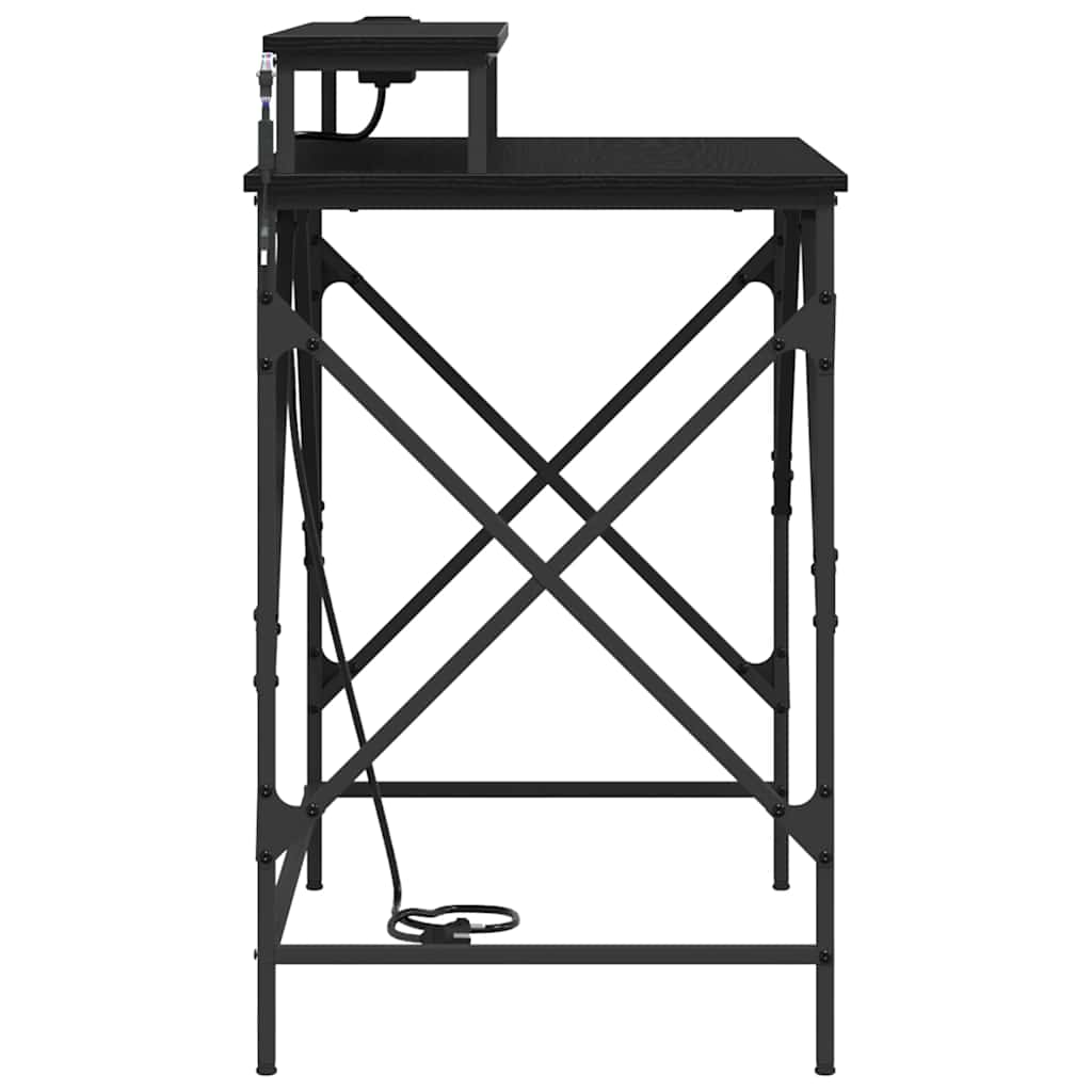 Bureau met plank Zwart Eiken 100 x 50 x 86,5 cm Bewerkt hout is nu te koop bij PeponiXL, paradijselijk wonen!