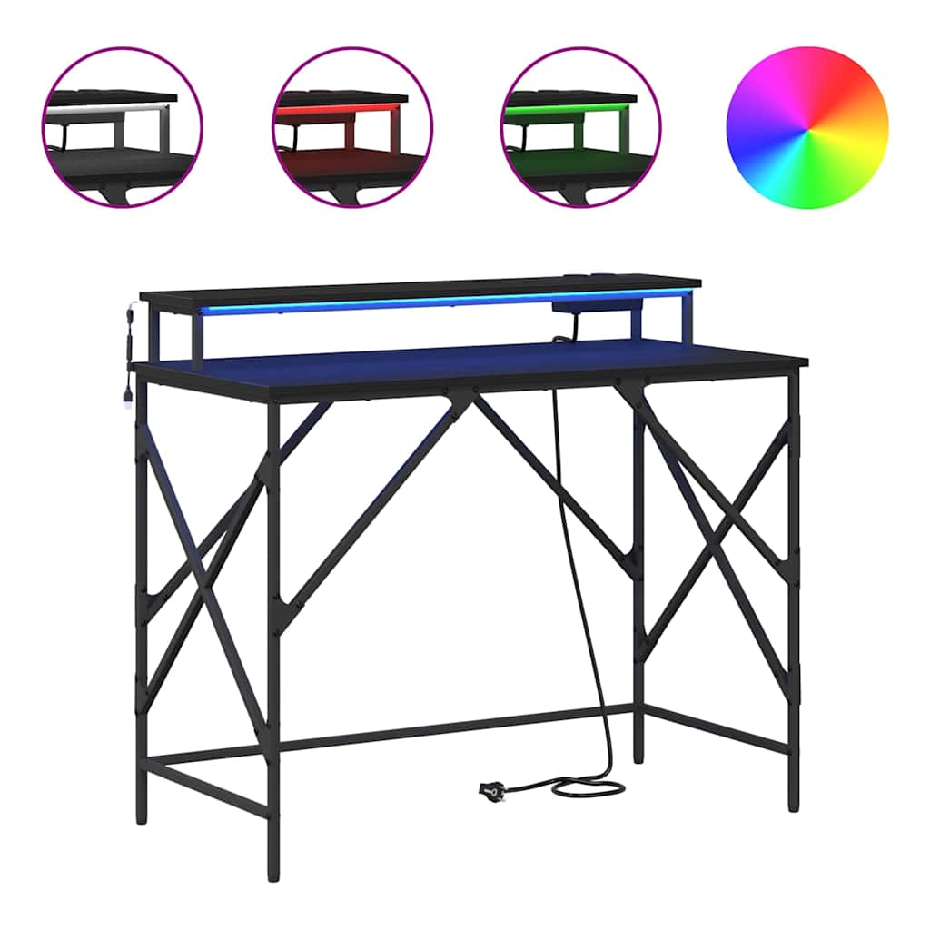 Bureau met plank Zwart Eiken 100 x 50 x 86,5 cm Bewerkt hout is nu te koop bij PeponiXL, paradijselijk wonen!