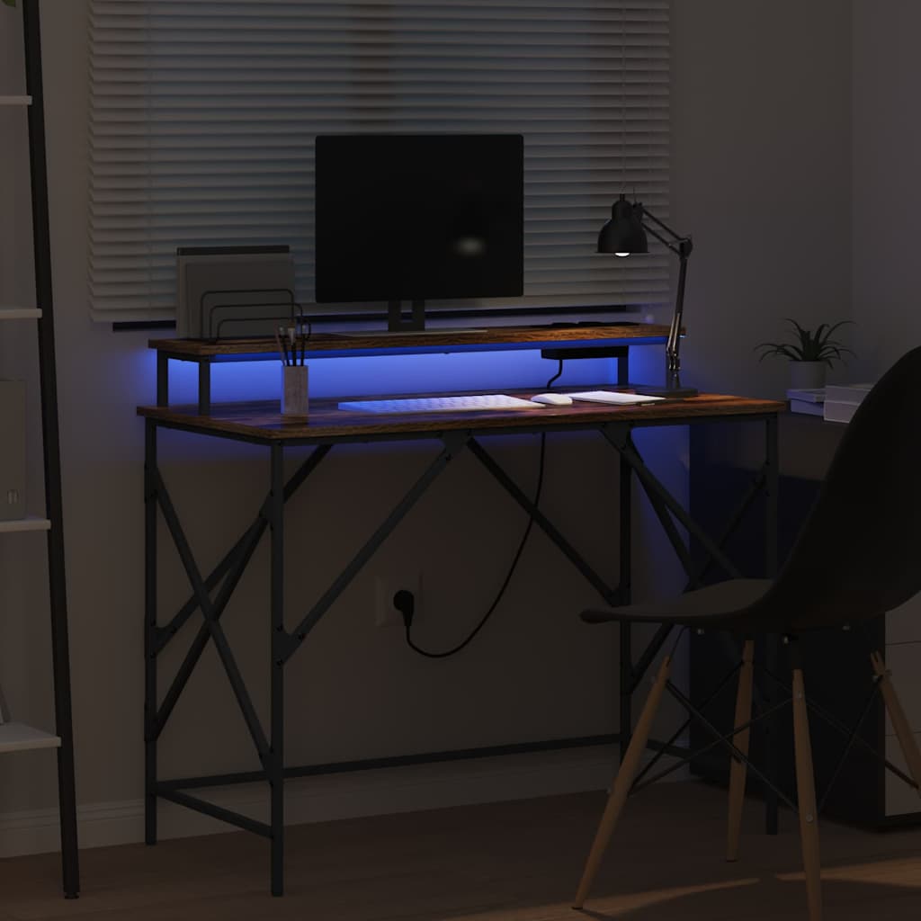 Bureau met plank Gerookt eiken 100 x 50 x 86,5 cm Bewerkt hout is nu te koop bij PeponiXL, paradijselijk wonen!