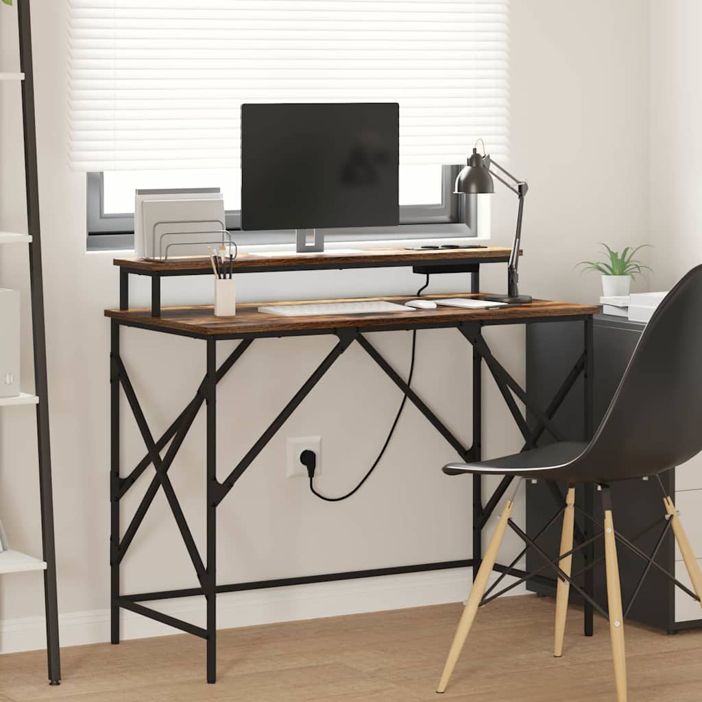 Bureau met plank Gerookt eiken 100 x 50 x 86,5 cm Bewerkt hout is nu te koop bij PeponiXL, paradijselijk wonen!