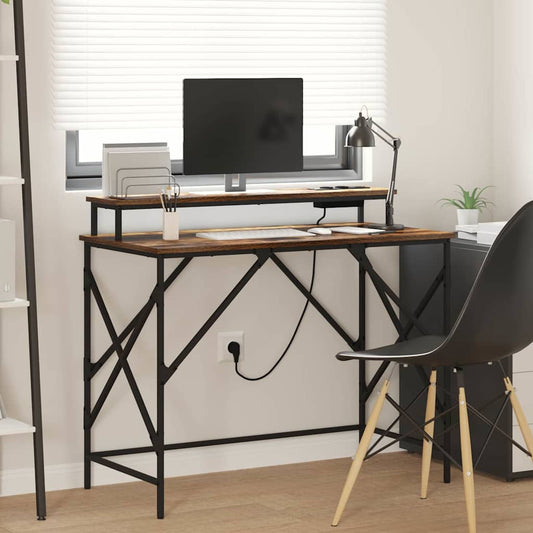 Bureau met plank Gerookt eiken 100 x 50 x 86,5 cm Bewerkt hout is nu te koop bij PeponiXL, paradijselijk wonen!