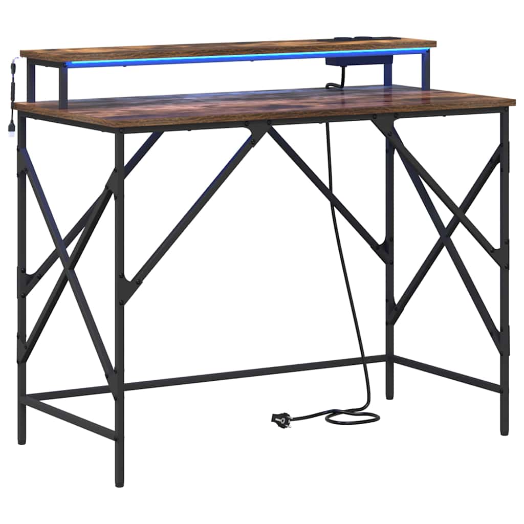 Bureau met plank Gerookt eiken 100 x 50 x 86,5 cm Bewerkt hout is nu te koop bij PeponiXL, paradijselijk wonen!