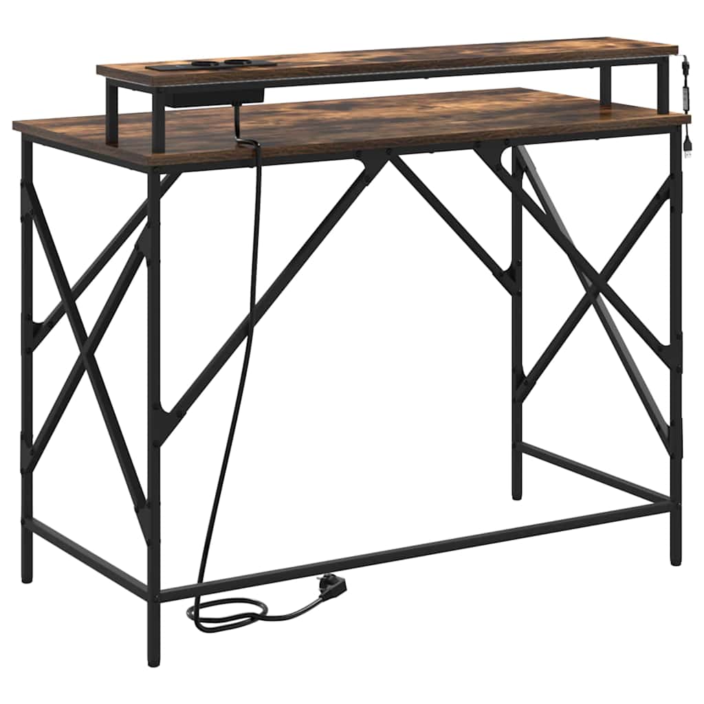 Bureau met plank Gerookt eiken 100 x 50 x 86,5 cm Bewerkt hout is nu te koop bij PeponiXL, paradijselijk wonen!
