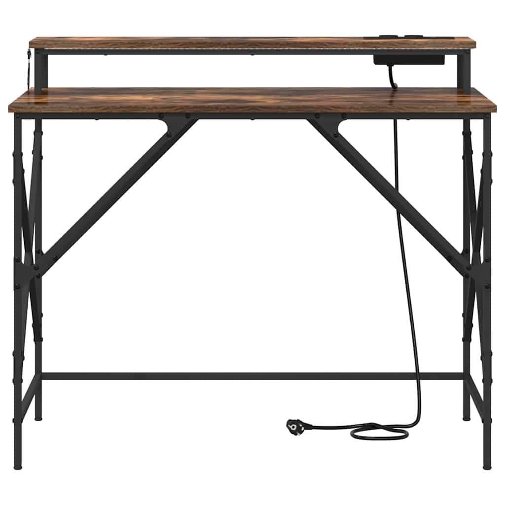 Bureau met plank Gerookt eiken 100 x 50 x 86,5 cm Bewerkt hout is nu te koop bij PeponiXL, paradijselijk wonen!
