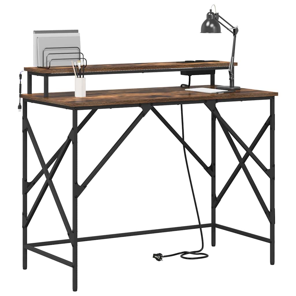 Bureau met plank Gerookt eiken 100 x 50 x 86,5 cm Bewerkt hout is nu te koop bij PeponiXL, paradijselijk wonen!