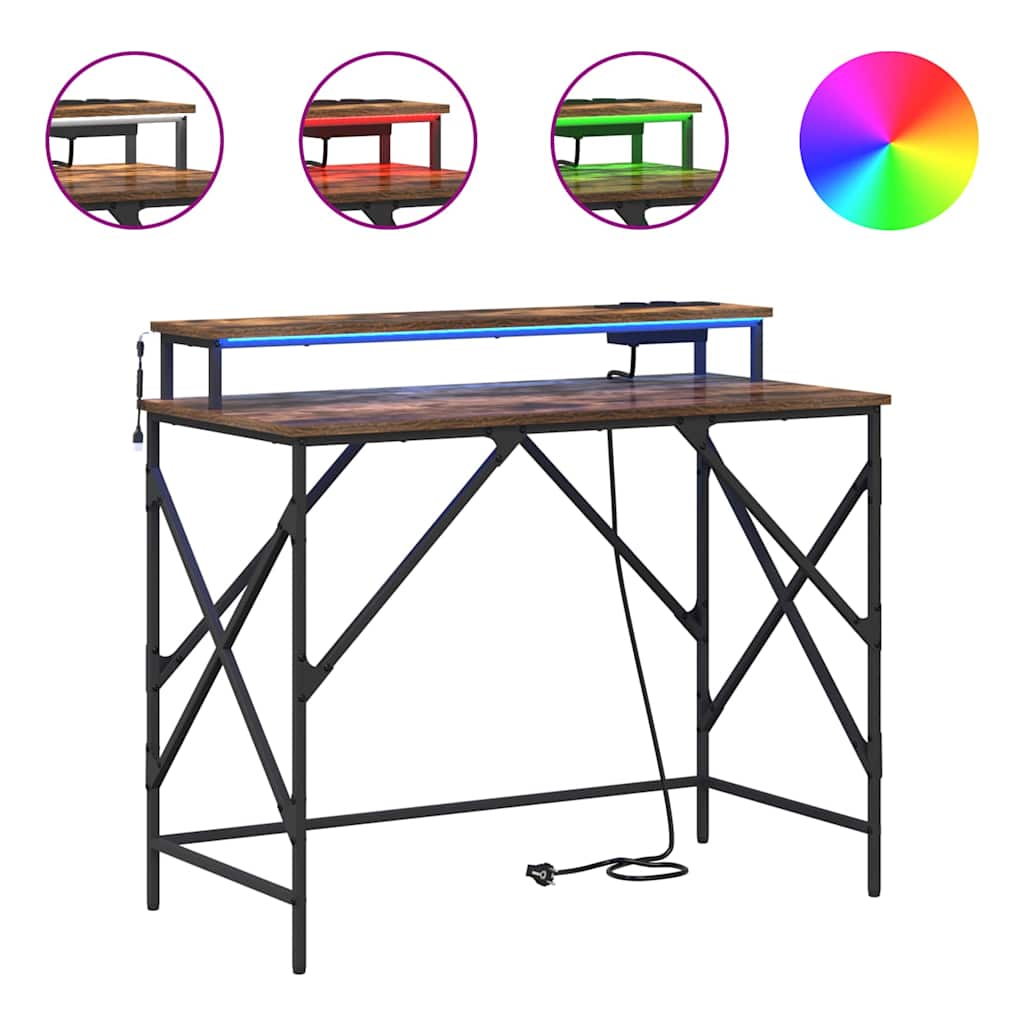 Bureau met plank Gerookt eiken 100 x 50 x 86,5 cm Bewerkt hout is nu te koop bij PeponiXL, paradijselijk wonen!
