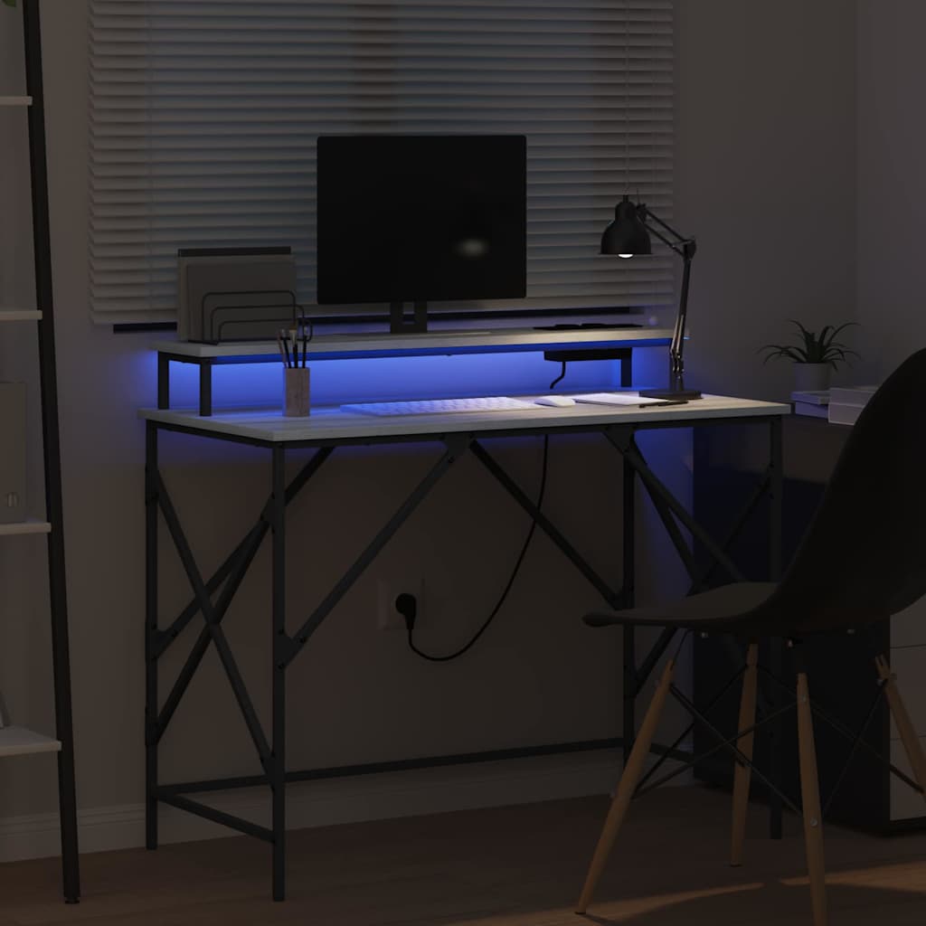 Bureau met plank Grijs Sonoma 100 x 50 x 86,5 cm Bewerkt hout is nu te koop bij PeponiXL, paradijselijk wonen!