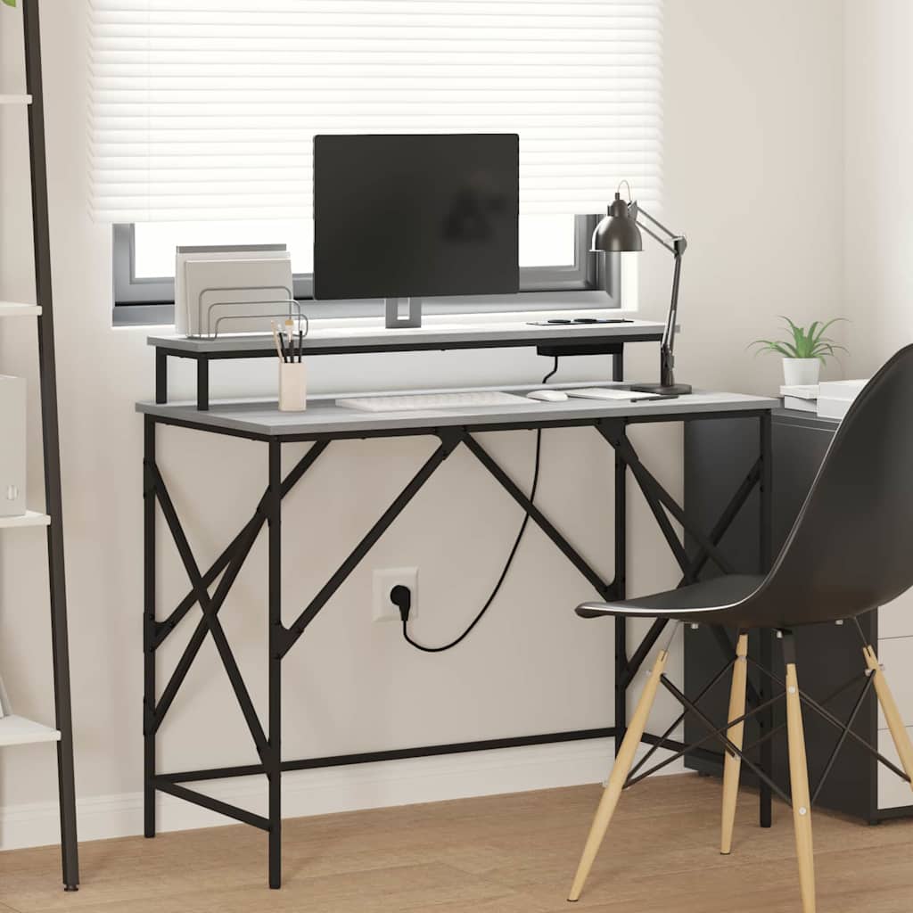 Bureau met plank Grijs Sonoma 100 x 50 x 86,5 cm Bewerkt hout is nu te koop bij PeponiXL, paradijselijk wonen!