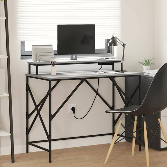 Bureau met plank Grijs Sonoma 100 x 50 x 86,5 cm Bewerkt hout is nu te koop bij PeponiXL, paradijselijk wonen!