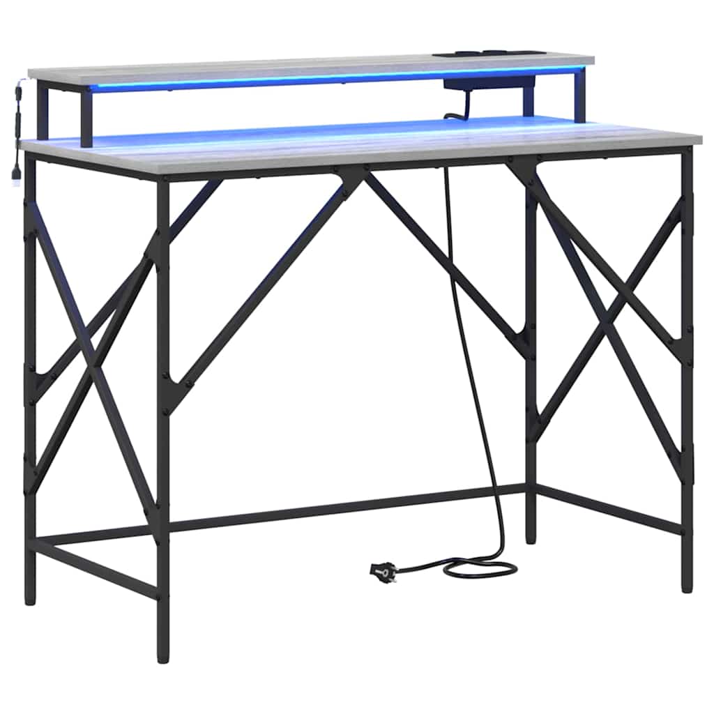 Bureau met plank Grijs Sonoma 100 x 50 x 86,5 cm Bewerkt hout is nu te koop bij PeponiXL, paradijselijk wonen!