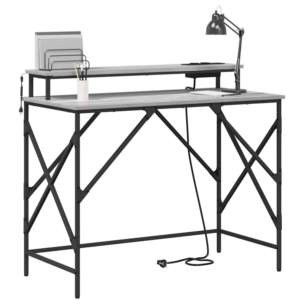 Bureau met plank Grijs Sonoma 100 x 50 x 86,5 cm Bewerkt hout is nu te koop bij PeponiXL, paradijselijk wonen!