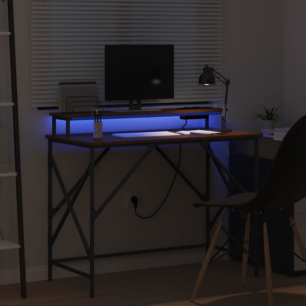 Bureau met plank Bruin Eiken 100 x 50 x 86,5 cm Bewerkt hout is nu te koop bij PeponiXL, paradijselijk wonen!