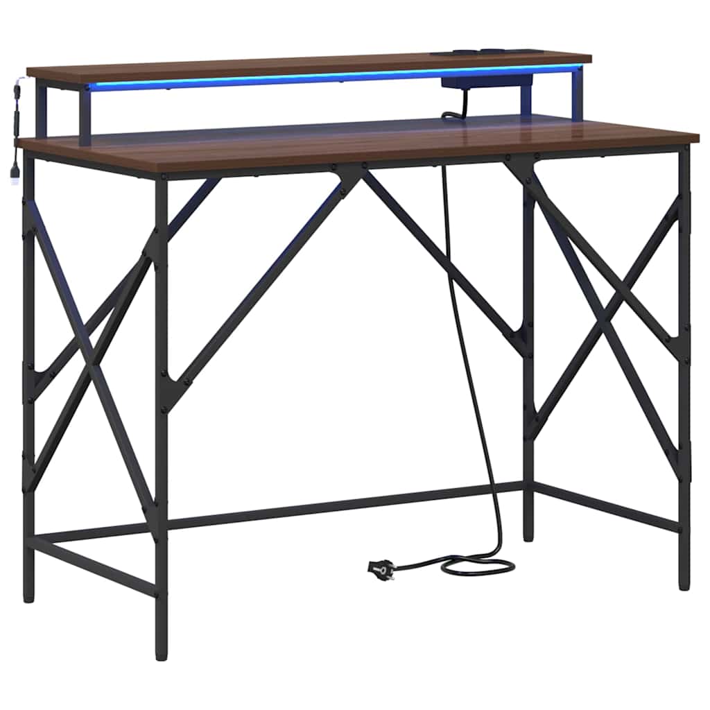 Bureau met plank Bruin Eiken 100 x 50 x 86,5 cm Bewerkt hout is nu te koop bij PeponiXL, paradijselijk wonen!