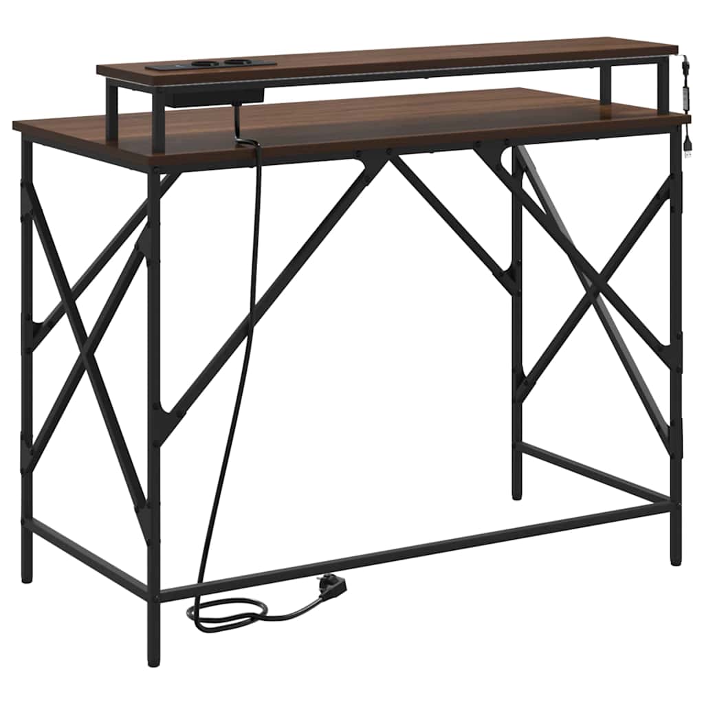 Bureau met plank Bruin Eiken 100 x 50 x 86,5 cm Bewerkt hout is nu te koop bij PeponiXL, paradijselijk wonen!