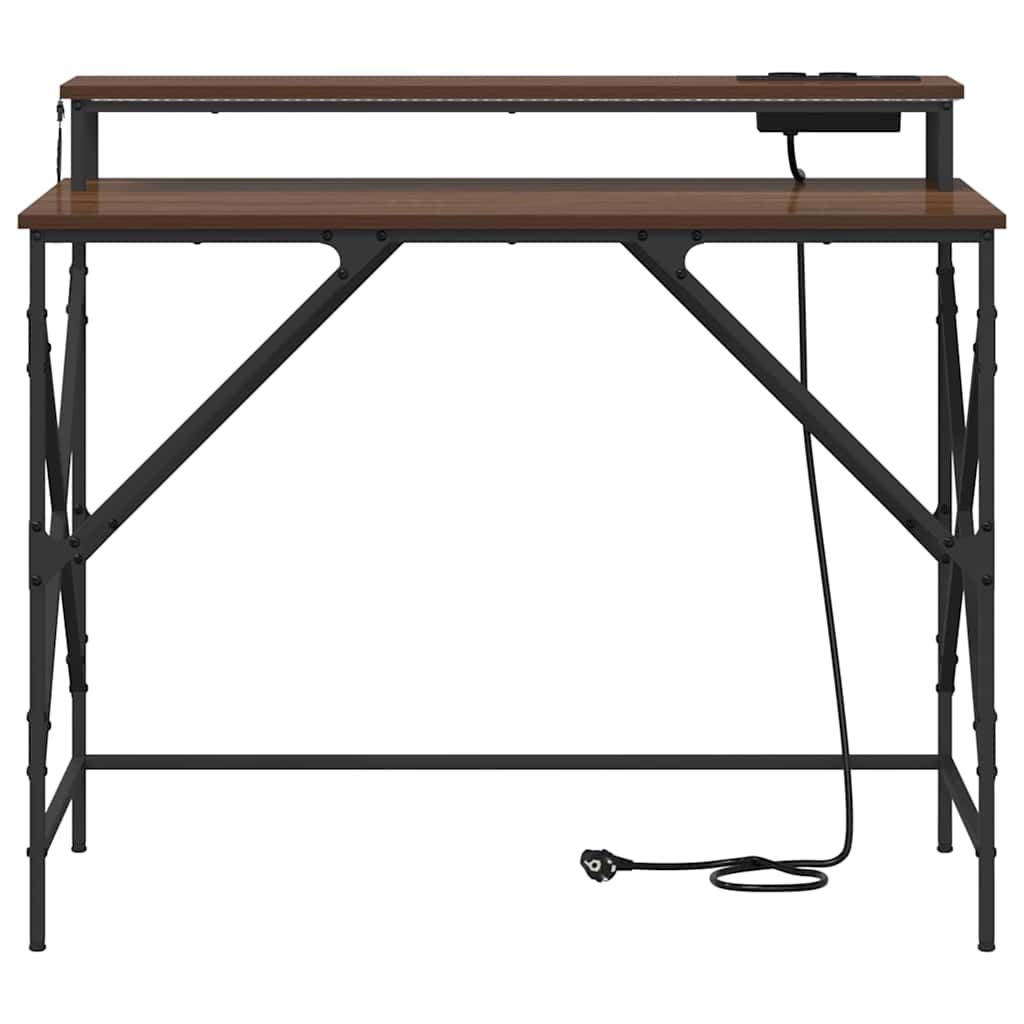 Bureau met plank Bruin Eiken 100 x 50 x 86,5 cm Bewerkt hout is nu te koop bij PeponiXL, paradijselijk wonen!