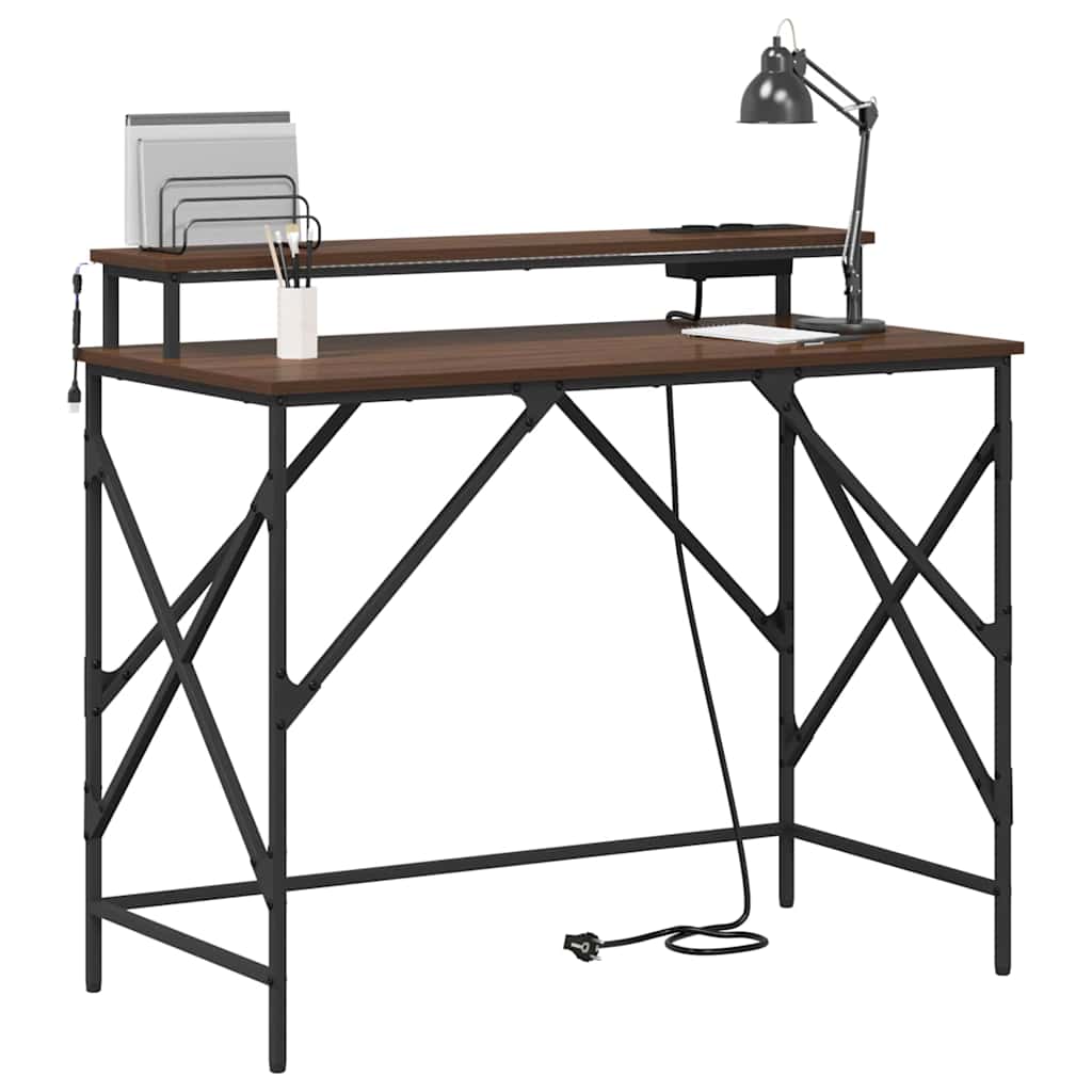 Bureau met plank Bruin Eiken 100 x 50 x 86,5 cm Bewerkt hout is nu te koop bij PeponiXL, paradijselijk wonen!